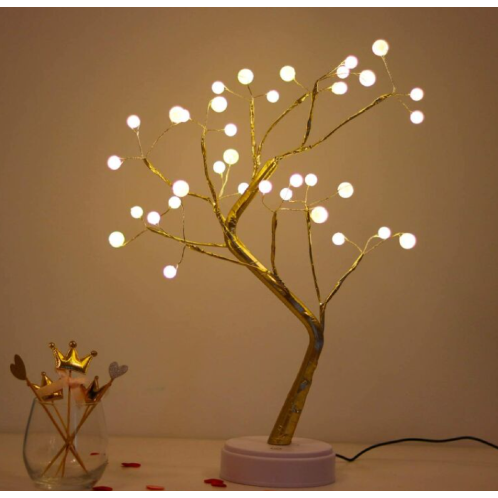 Dekoratív asztali LED fa, sakura fa, gömbökkel, melegfehér és hidegfehér színben - 50 cm